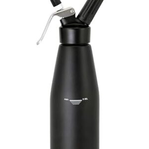 HENDI Siphon à chantilly, avec 3 douilles en polypropylène et brosse de nettoyage, siphon de cuisine, siphon à crèmes mousses desserts et sauces froides, 0,95L, ø95x(H)320mm, aluminium, noir