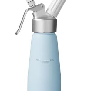 HENDI Siphon à chantilly, avec 3 douilles en polypropylène et brosse de nettoyage, siphon de cuisine, siphon à crèmes mousses desserts et sauces froides, 0,5L, ø80x(H)260mm, aluminium, bleu pastel