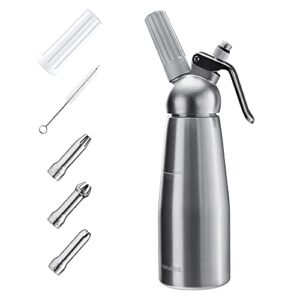 Navaris Siphon à Chantilly Professionnel - Bombe 500 ML Crème Fouettée en Métal avec 3X Douille Décoration - Appareil pour Cuisine Chaud et Froid