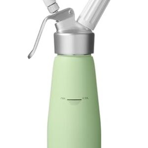 HENDI Siphon à chantilly, avec 3 douilles en polypropylène et brosse de nettoyage, siphon de cuisine, siphon à crèmes mousses desserts et sauces froides, 0,5L, ø80x(H)260mm, aluminium, vert pastel