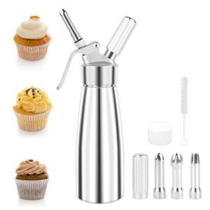 500ml Siphon Chantilly, Siphon de Chantilly Decorating Gâteaux et Desserts, Syphon à crème en Aluminium avec 3 Douilles en Acier Inoxydable et 1 Brosse de Nettoyage, pour Mousses et Crèmes