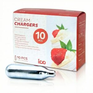 ICO Lot de 10 Cartouche Siphon Chantilly, 8g N2O Cartouche Gaz Siphon, Recharges Protoxyde d'Azote Alimentaire pour Mousses et Crèmes Fraîches