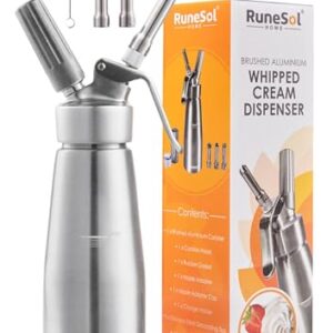 Runesol Siphon Chantilly Professionnel Aluminium 500ml, Sans Fuite Syphon Cuisine de Chantilly 3 Douilles en Acier Inoxydable et 1 Brosse, Siphons à Cuisine, Siphon de Chantilly, Cadeau de Patisserie