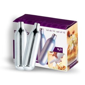 Mastrad - Cartouches N₂O alimentaires 100% acier recyclable – Pour Mousse, Chantilly, Sauces & Espumas Chaudes ou Froides – Recharges Universelles Pour Siphons Culinaires – Lot de 10 × 8 g